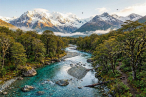 Faixa cristalina corta florestas remotas de Aysén na Patagônia chilena