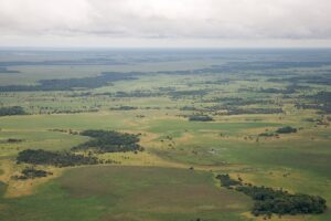 Vista aérea da savana do Beni, Bolívia